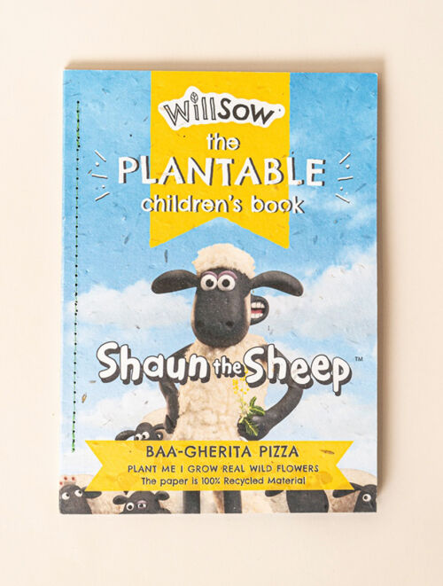 Front image of Willsow's shaun the sheep plantable children's book