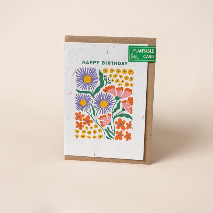 Willsow Plantable Wildflower Greetings Card - Happy Birthday Flower Graphic