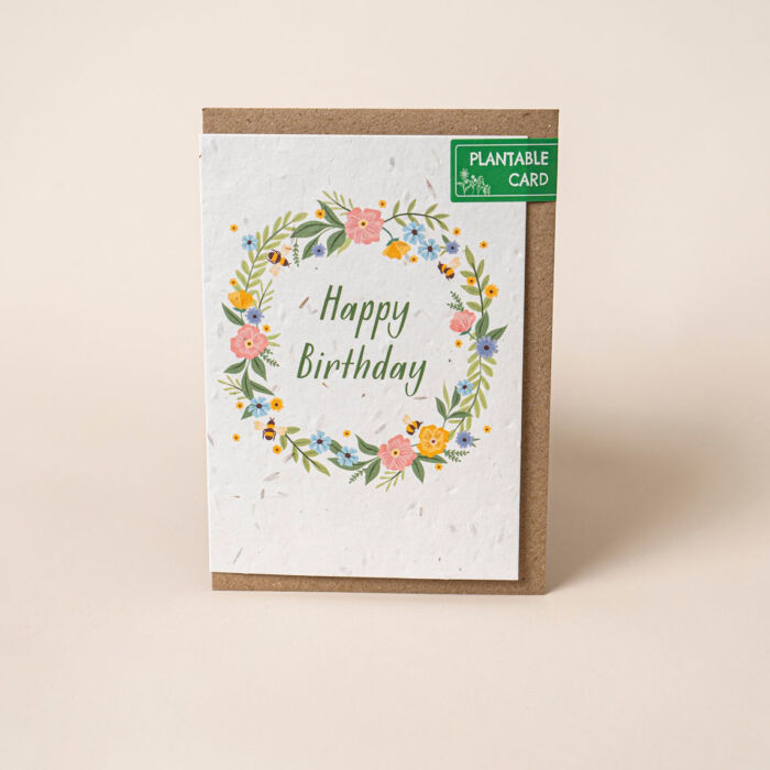 Willsow Plantable Wildflower Greetings Card - Happy Birthday Wreath